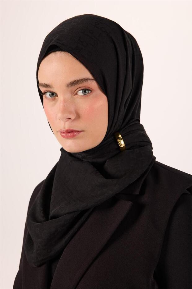 شال ليفا من القطن والبوليستر أسود اللون ذو ملمس مميز وقابل للتنفس 90×200
