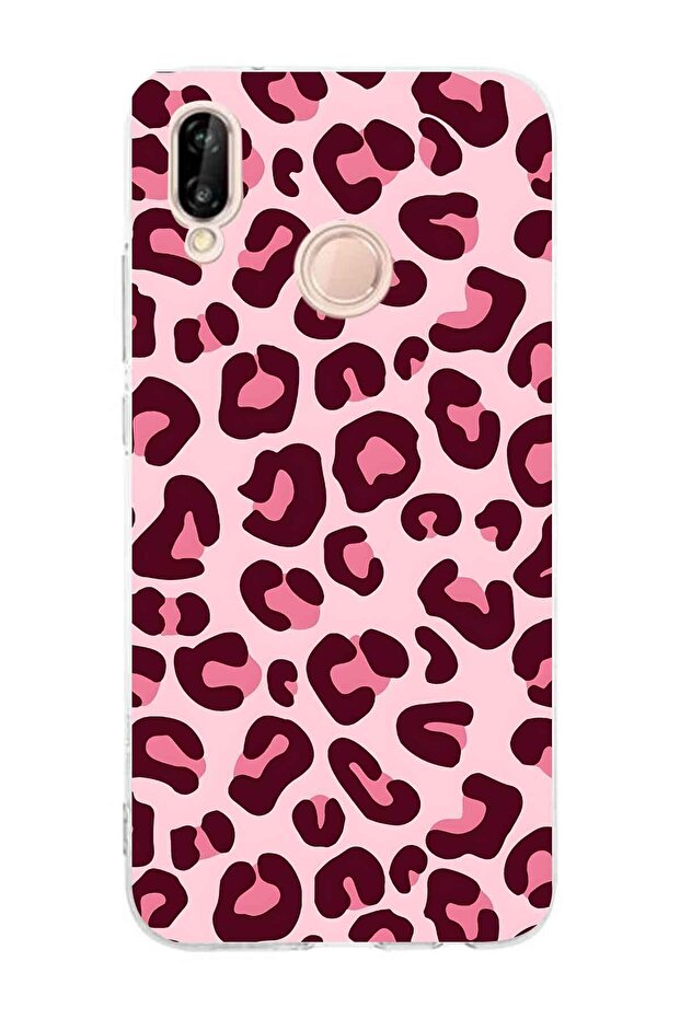 Huawei P20 Lite Compatible Pink Leopard Pattern Transparent Phone Case - 1