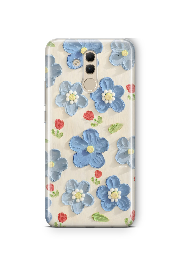 Huawei Mate 20 Lite Compatible Blue Oil Painting Flower Pattern Transparent Phone Case