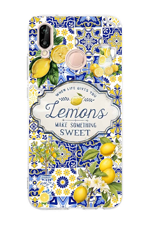 حافظة هاتف شفافة متوافقة مع هاتف هواوي P20 لايت بنمط الليمون - 1