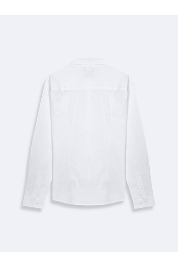 Uzun Kollu Önü Düğmeli Basic Beyaz Gömlek - 2