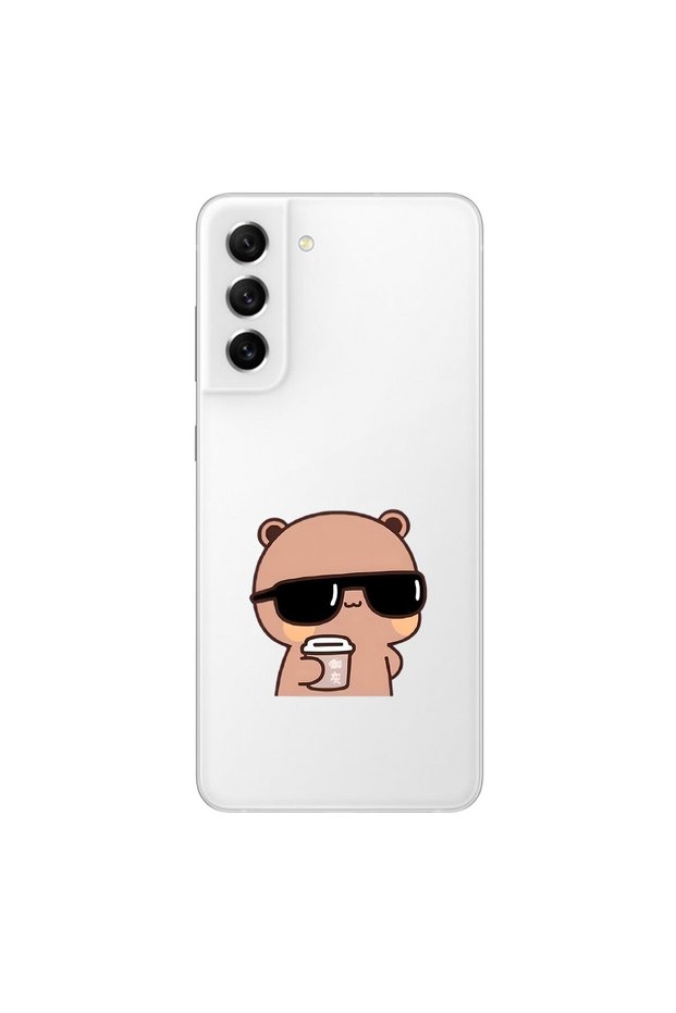 Samsung Galaxy S21 Fe Compatible Transparent Case Couple Teddy Bear 1 Design