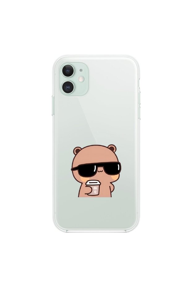 iPhone 11 Compatible Transparent Case Couple Teddy Bear 1 Design
