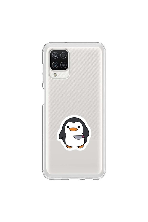 Samsung Galaxy A12 Compatible Transparent Case Couple Penguin 2 Designs