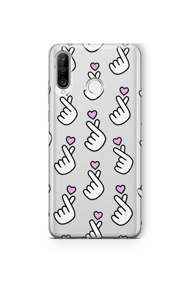 Huawei P30 Lite Compatible Finger Heart Pattern Transparent Phone Case