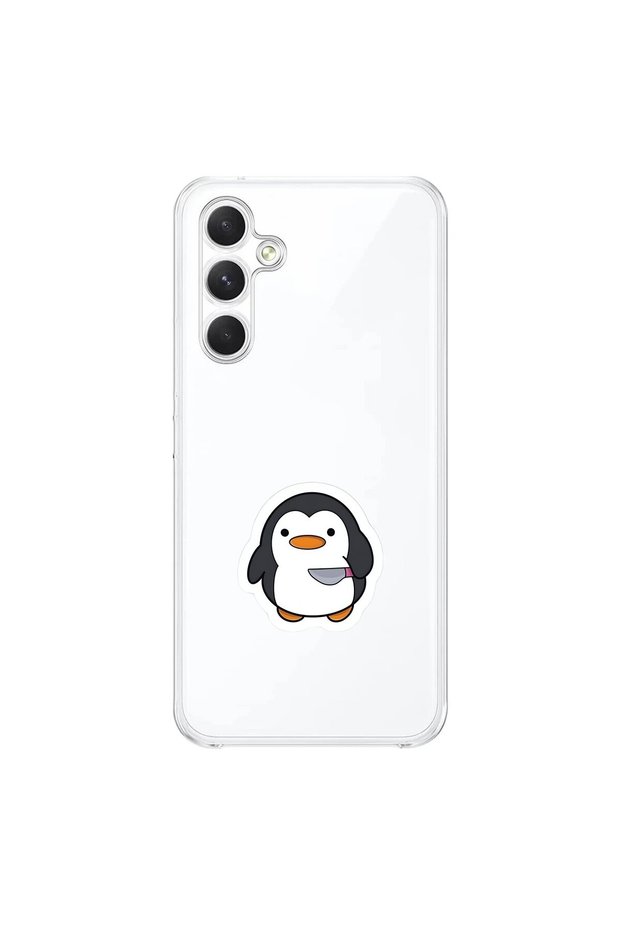 Samsung Galaxy A34 Compatible Transparent Case Couple Penguin 2 Designs