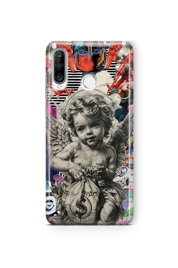 حافظة هاتف شفافة بنمط Angel Collage متوافقة مع هاتف Huawei P30 Lite