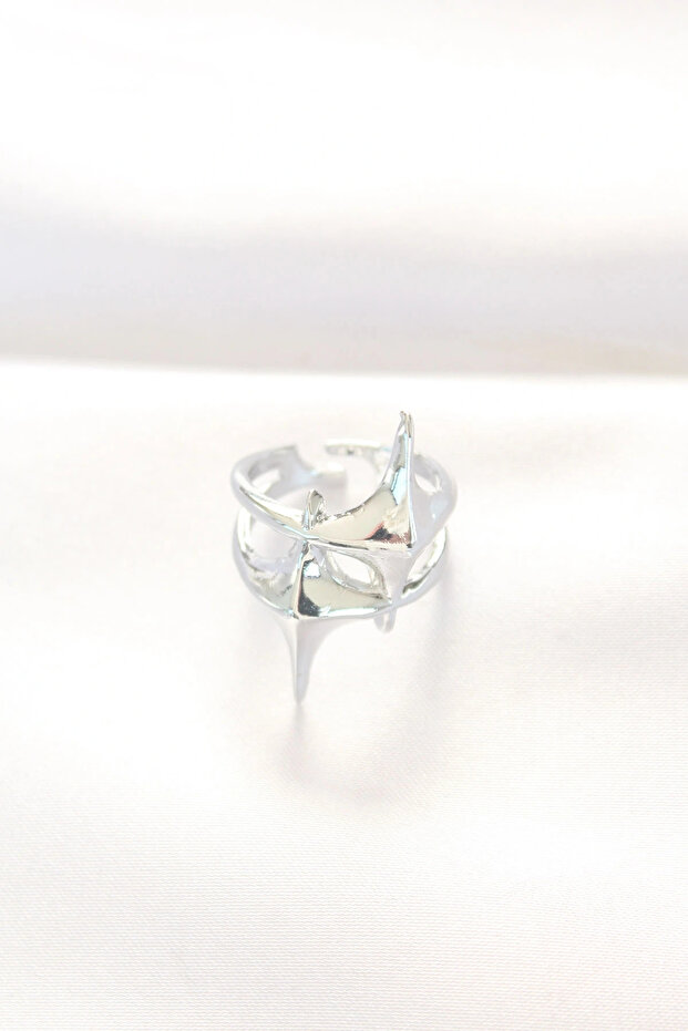 Star Model Silver Color Adjustable Ring - 2