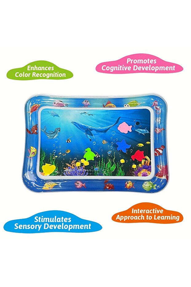 1pc Square Seal Pattern Inflatable Kids Water Mat with Built-in Floaters, Inflatable Playmat - 4