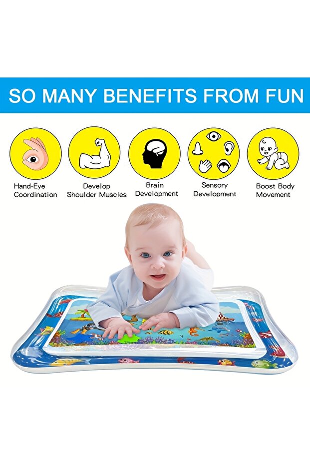 1pc Square Seal Pattern Inflatable Kids Water Mat with Built-in Floaters, Inflatable Playmat - 6