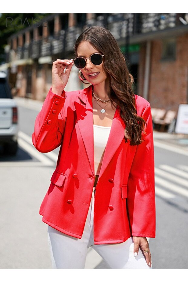 Women's Solid Color Long-Sleeved Collared Casual Suit Jacket Comfortable and Breathable Suit Jacket