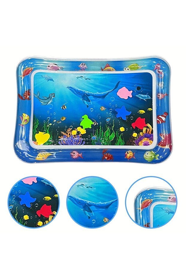 1pc Square Seal Pattern Inflatable Kids Water Mat with Built-in Floaters, Inflatable Playmat - 8