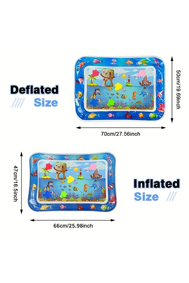 1pc Square Seal Pattern Inflatable Kids Water Mat with Built-in Floaters, Inflatable Playmat - 2