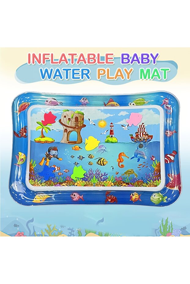 1pc Square Seal Pattern Inflatable Kids Water Mat with Built-in Floaters, Inflatable Playmat - 3
