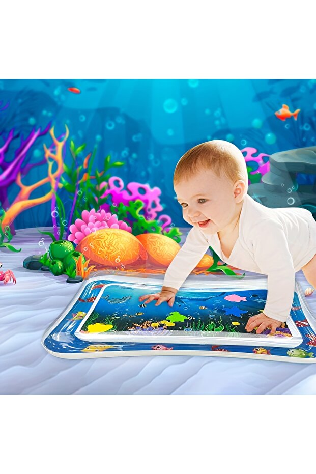 1pc Square Seal Pattern Inflatable Kids Water Mat with Built-in Floaters, Inflatable Playmat - 3