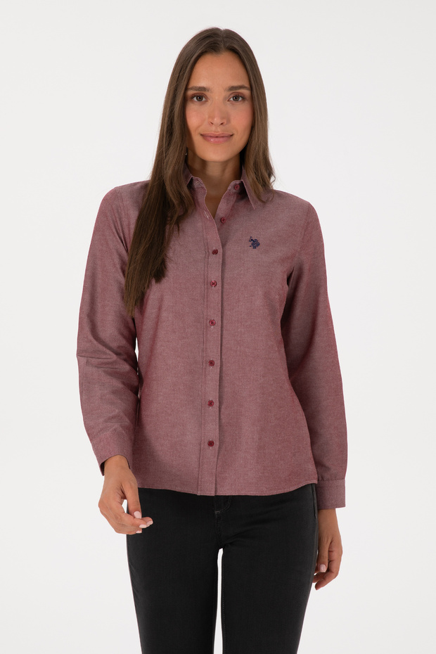 Women's Burgundy Long Sleeve Basic Shirt 50316711-VR014