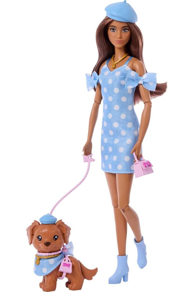 Twinning Looks Doll & Puppy Set with Blue Polka Dot Outfits & Accessories (Ages 3+)