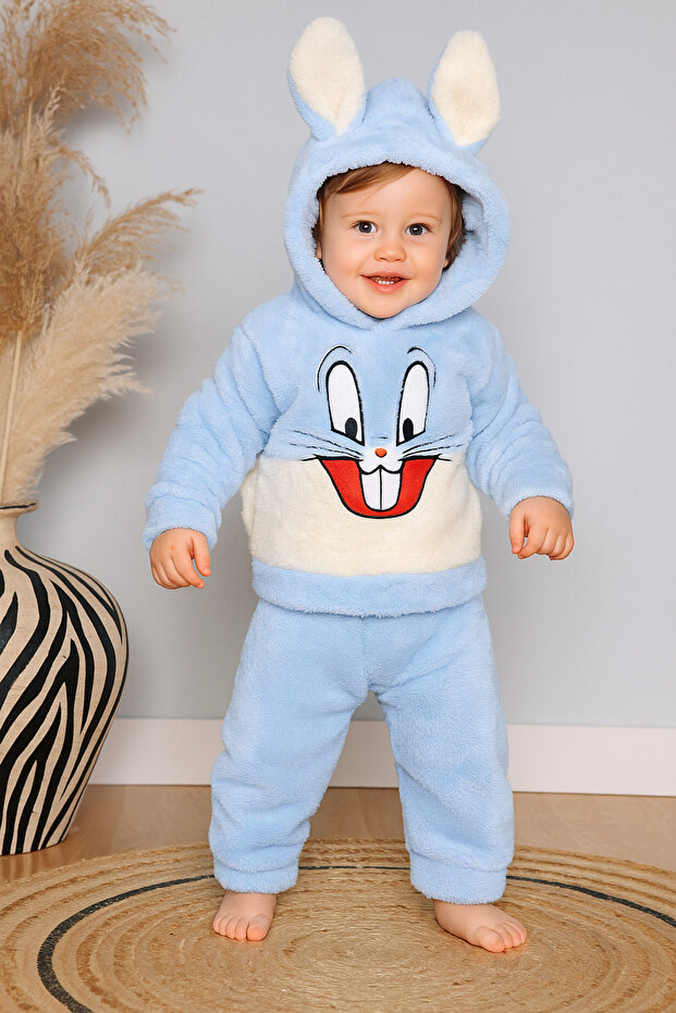 Baby Boy Welsoft Hooded Rabbit Embroidered Tracksuit Set