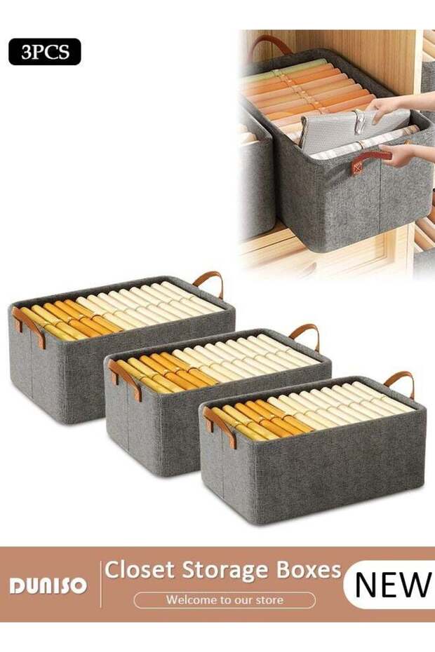 3pcs Cube Closet Storage Box with Portable Handle Large Capacity Closet Organizer Foldable Storage