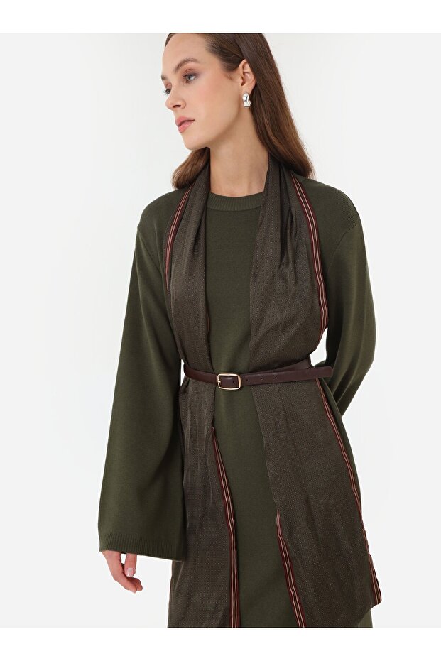 Basic Rahat Kalıp Triko Tesettür Elbise - Haki - - 3