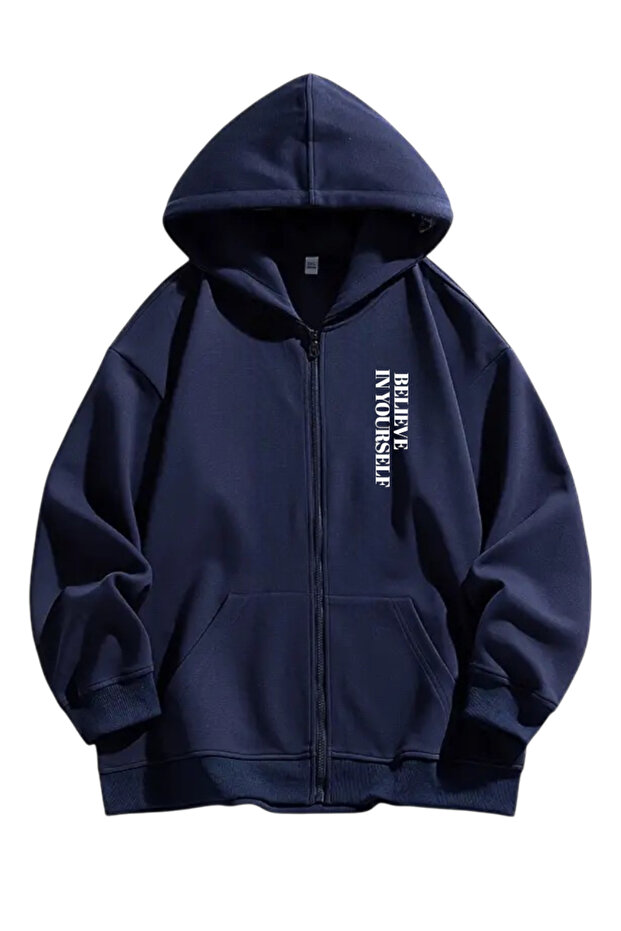 Unisex Believe in Yourself Printed Oversized Hooded Zippered Sweatshirt/Cardigan
