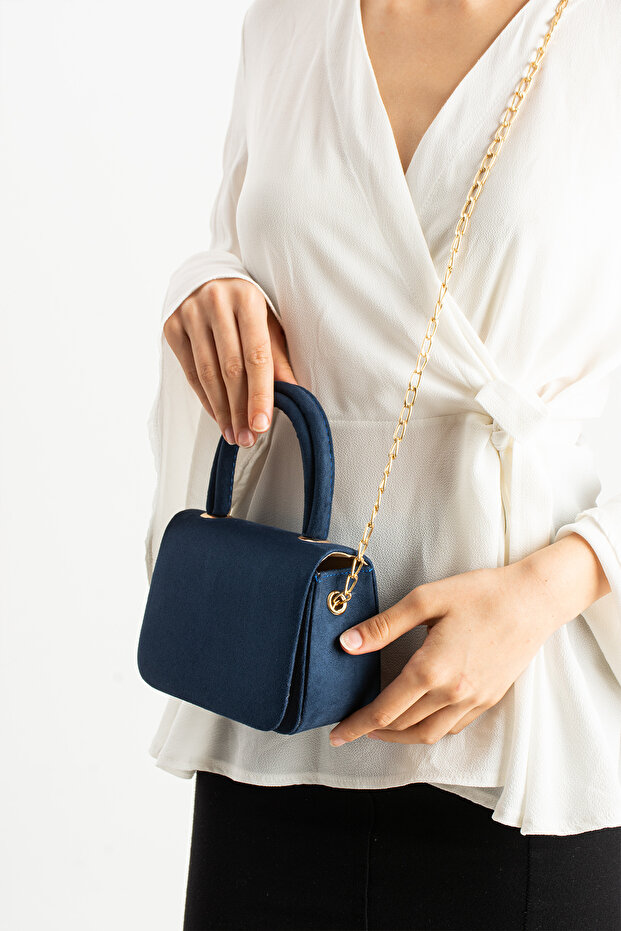 Kai̇ Model Suede Navy Blue Women's Hand and Shoulder Bag