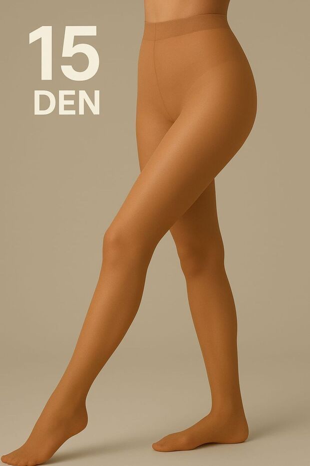 Women's Skin Color Thin 15 Den Shiny Toe Stockings
