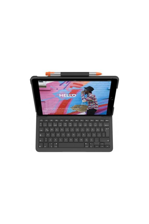 Slim Folio iPad 10.2 inç 7. ve 8. Nesil ile Uyumlu Klavyeli Kılıf - Gri - 1
