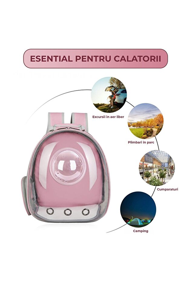 Expandable Transparent Pet Backpack Capsule Design Vent Mesh Side Pockets Foldable - 4