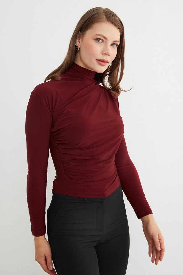 Drapeli Balıkçı Yaka Bluz - 2