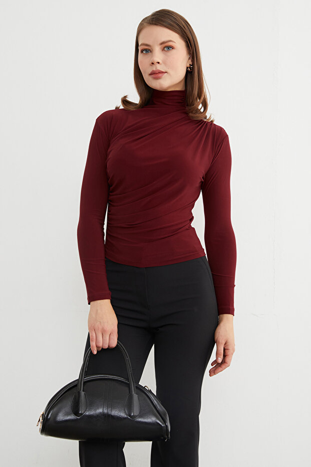 Drapeli Balıkçı Yaka Bluz - 1