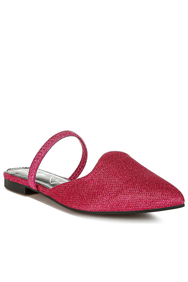 Women Glitter Faux Leather Flat Mules in Fuchsia
