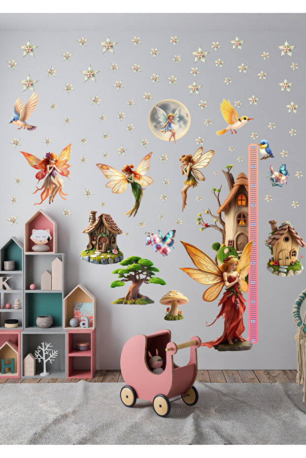 Fairy Themed Height Measuring Wall Sticker Set - Matte, Removable, Children's Room Decor