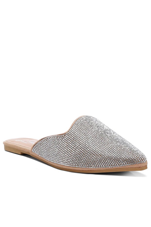Women Rhinestones Embellished Mules in Black and Silver