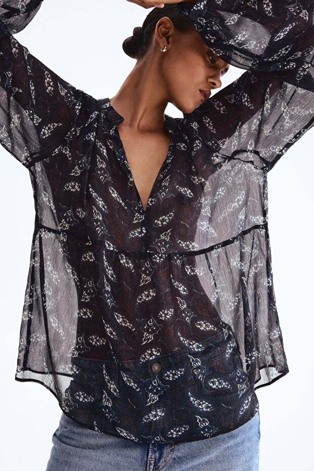 بلوزة شيفون منقوشة - 1