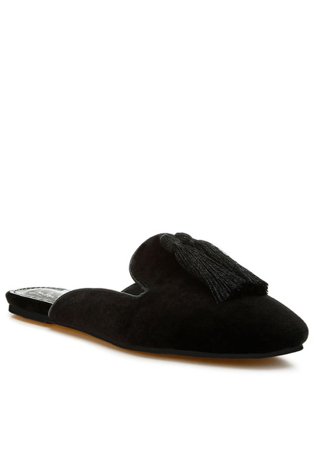 Women Tassel Detail Velvet Mules in Black