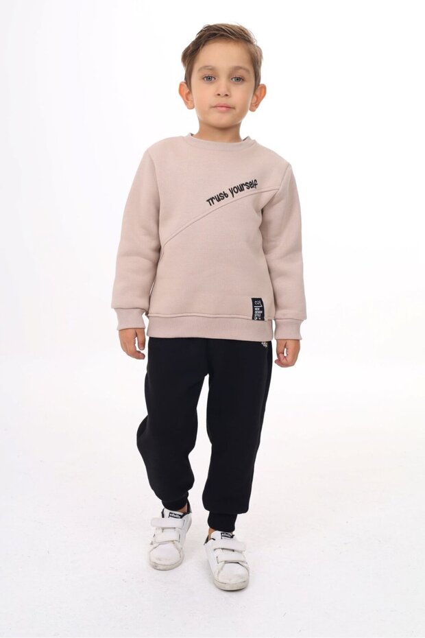 Boys' 2-Piece Set Printed Crew Neck Sweatshirt & Jogger Sweatpants with Elastic Waistband and Cuffs