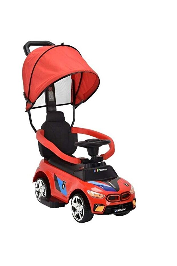 3-In-1 Ride-On Push Car with Removable Canopy, Storage, Guardrails, Music & Lights - Red