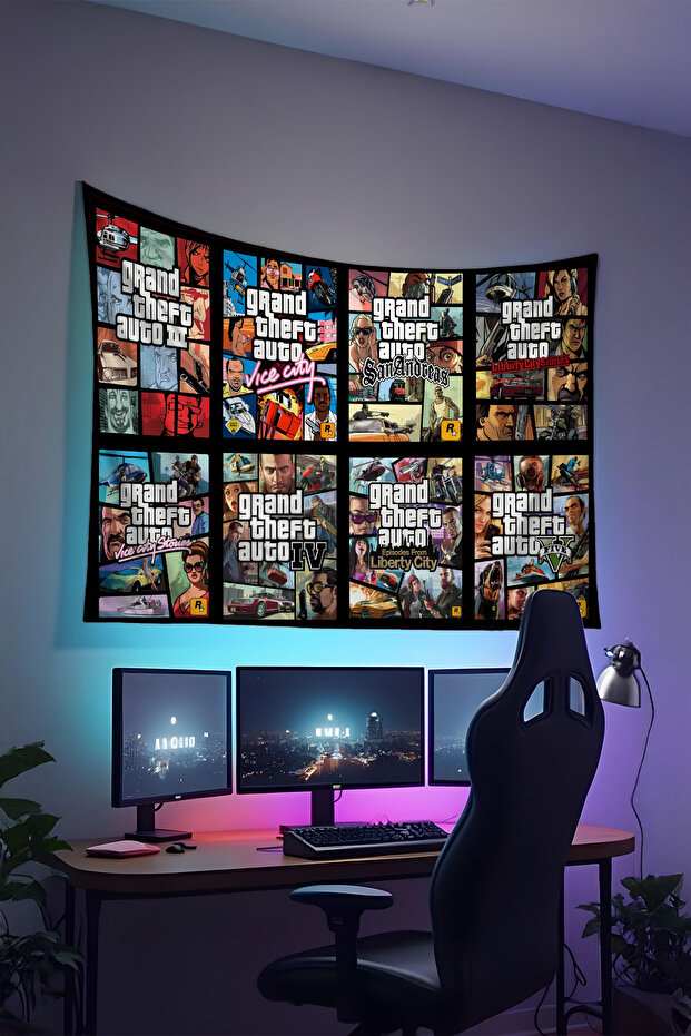 Gta Printed Wall Covering – Gamer-Themed, High-Quality Fabric, Tapestry Wall Carpet