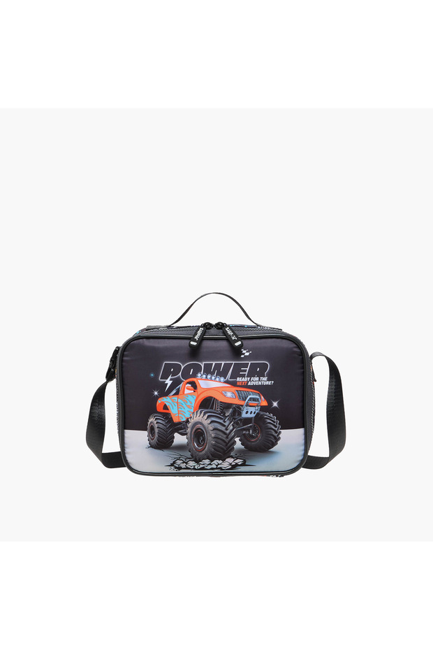 Monster Truck Print Lunch Bag with Zip Closure