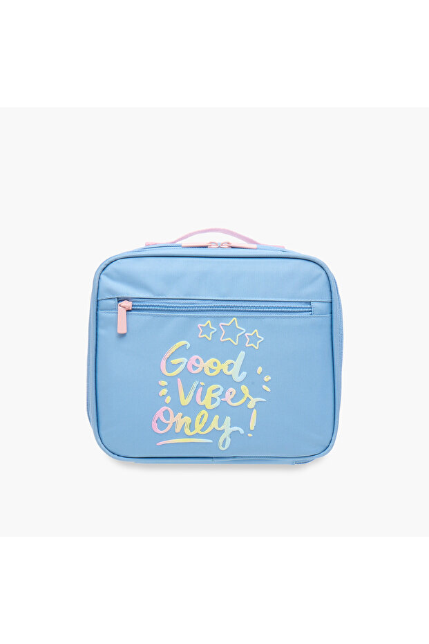Slogan Print Insulated Lunch Bag with Zip Closure