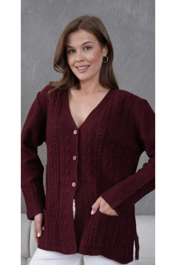 Women's Mother Plus Size Chain Flower Motif Buttoned Cardigan