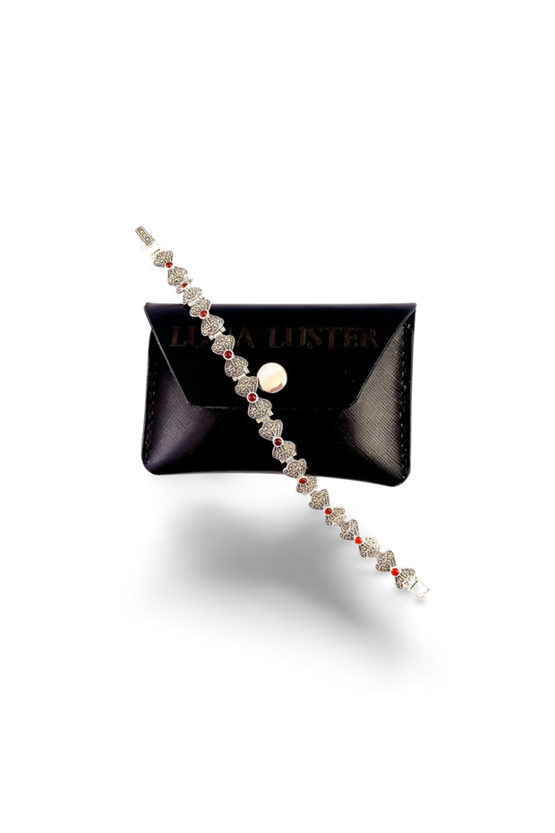 Genuine Leather Men's Black Minimal Card Holder Silver Women's Red Butterfly Design Bracelet