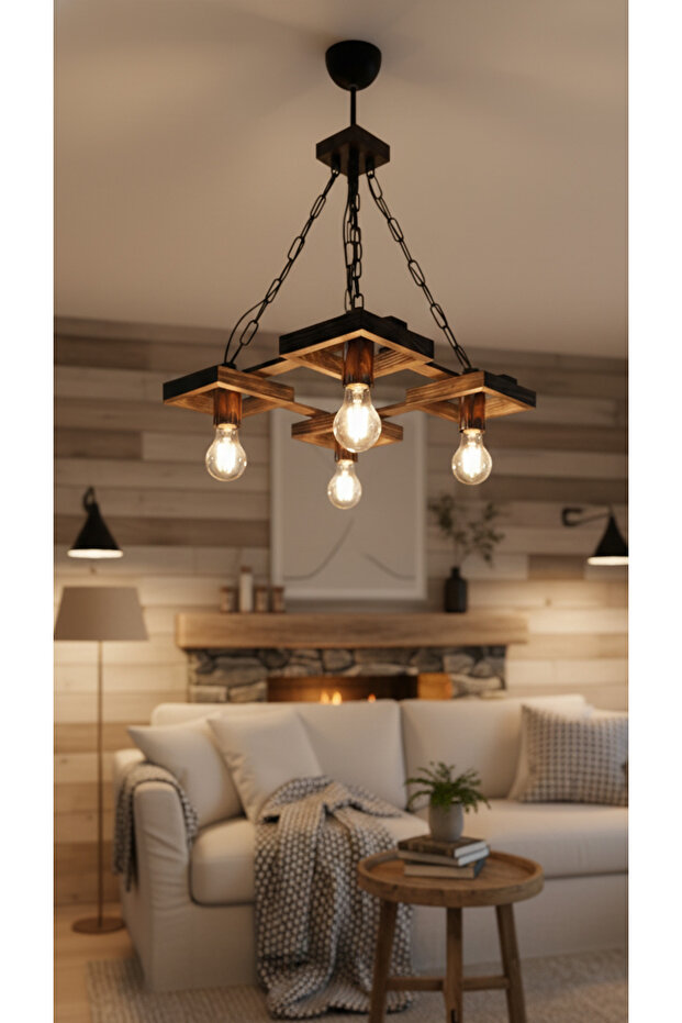 Ahşap Sarkıt Avize 4'lü - 1