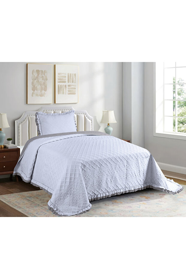 SARA Serisi TEK Kişilik Fırfırlı Kapitone Yatak Örtüsü Seti - 5 Renk - 1