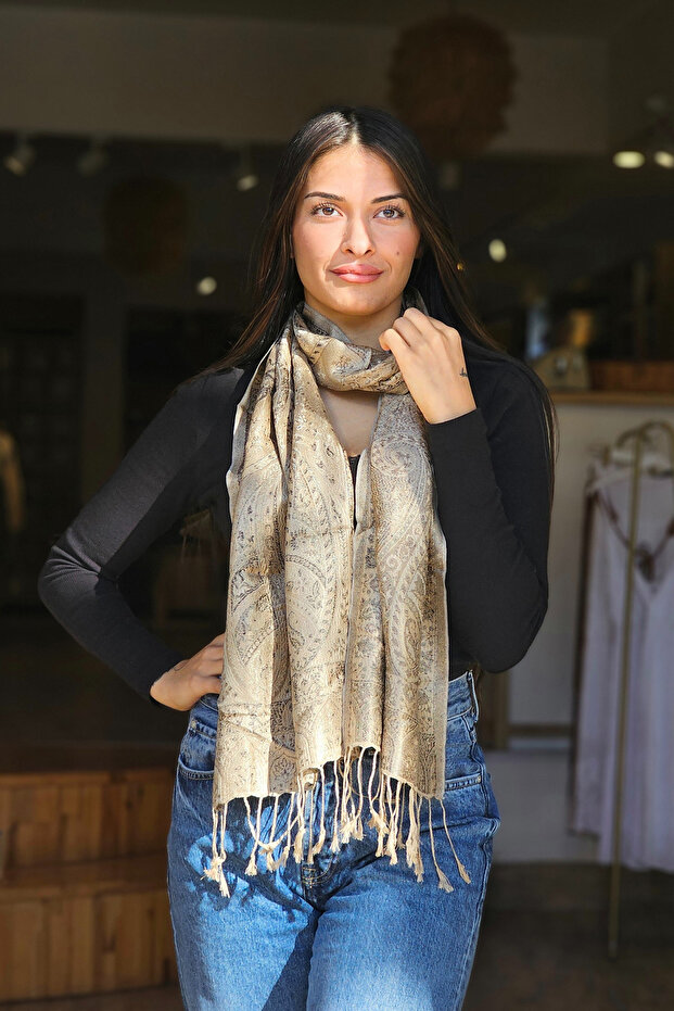 Bej Jakarlı Fular - 1