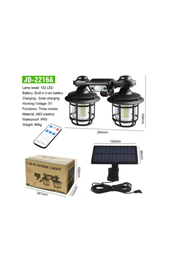 Double solar lamp 182LED with motion sensor 3 lighting modes remote control - 5