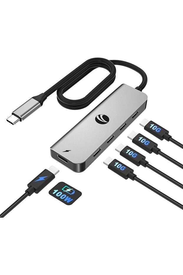 10Gbps USB C Hub - 5-Port USB-C Splitter with 100W Power (Gray) - 1