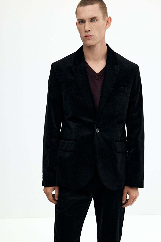 Regular Fit Single-breasted velvet jacket