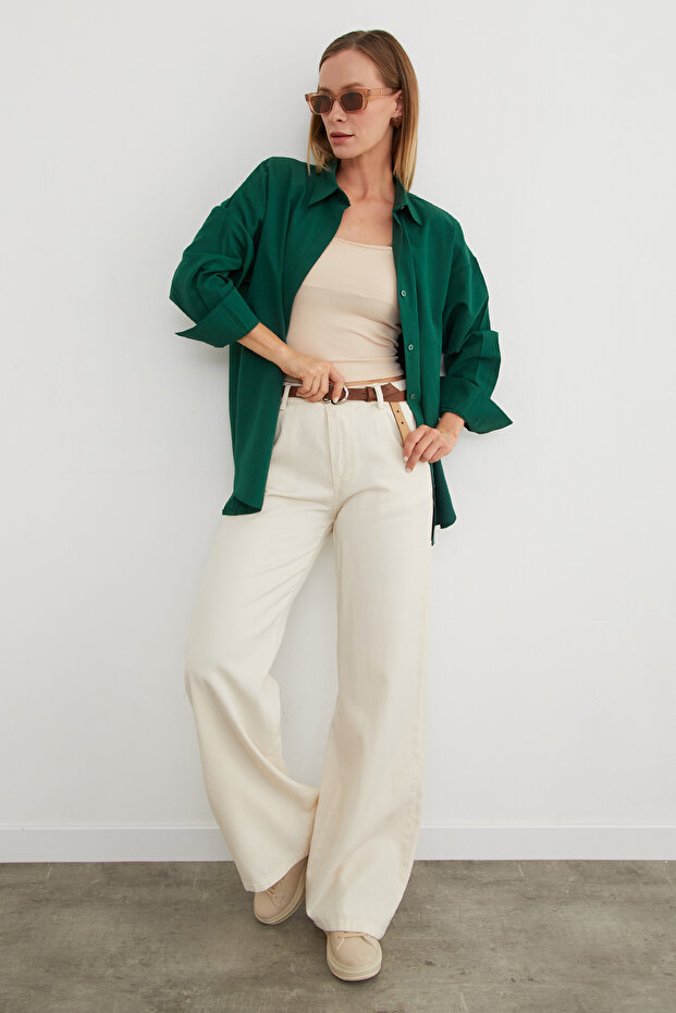 Basic Yırtmaçlı Oversize Gömlek - 2